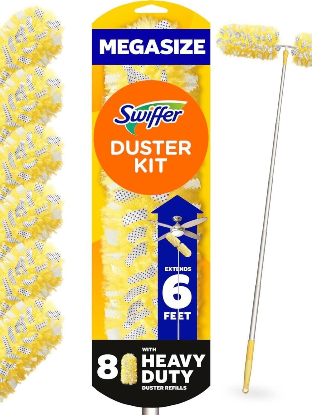 ~ Open Box- Swiffer Duster Kit with 6 ft Super Extendable Handle with 8 refills